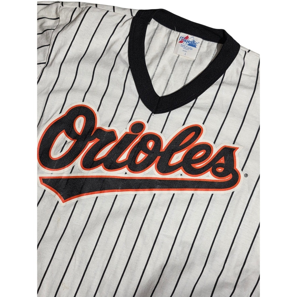 Vintage Majestic Baltimore Orioles Pinstripe Jersey Shirt Mens Large Made in USA